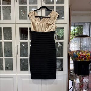 NWT London Style Two-Tone Midi Dress in Champagne and Black